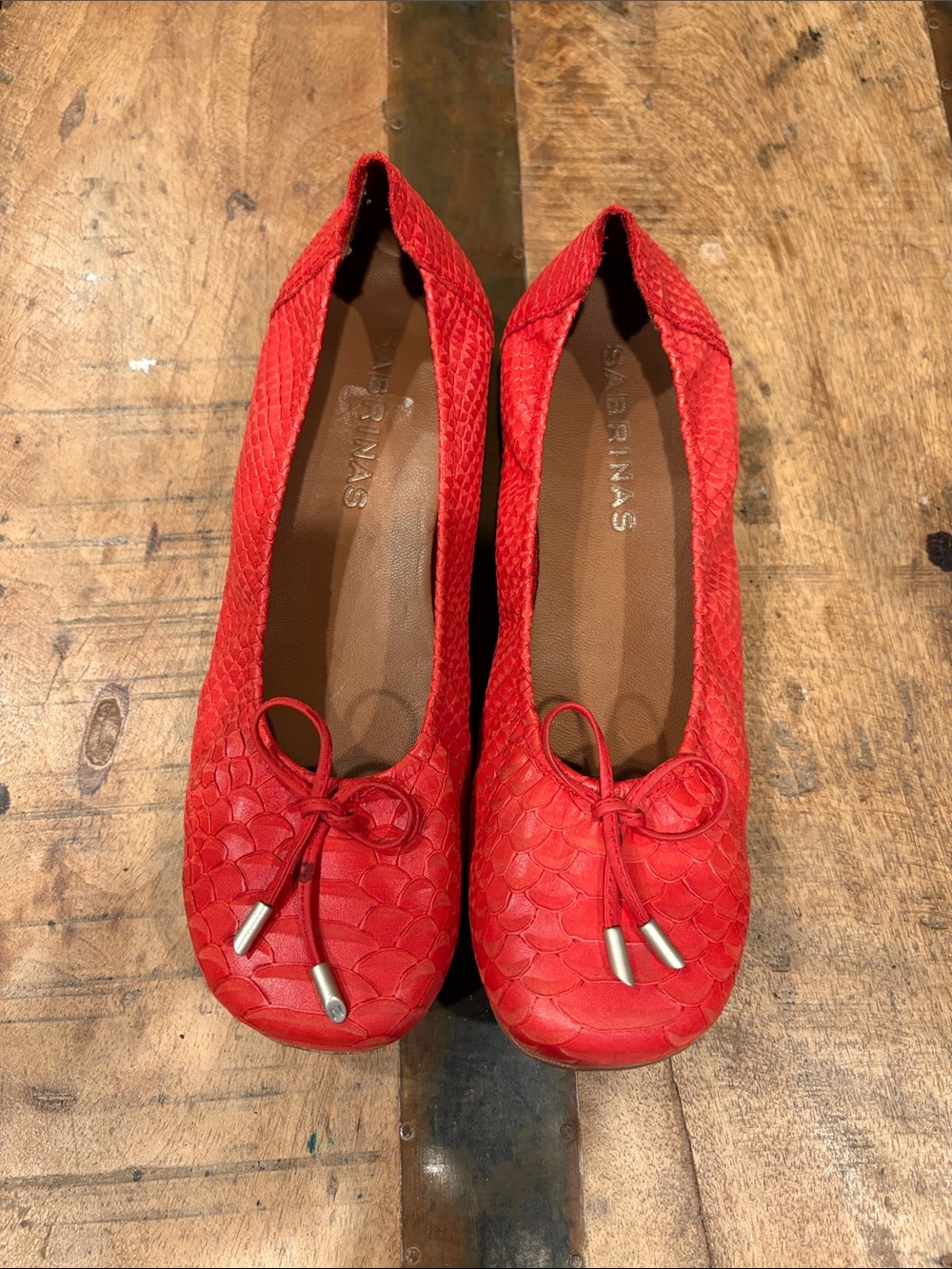 Sabrinas Red Textured Ballet Flats with Bow